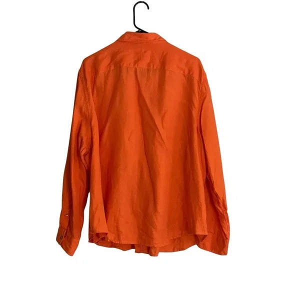 Lauren Ralph Lauren Women's Orange 100% Linen Button Up Long Sleeve Shirt 3X - Picture 2 of 6
